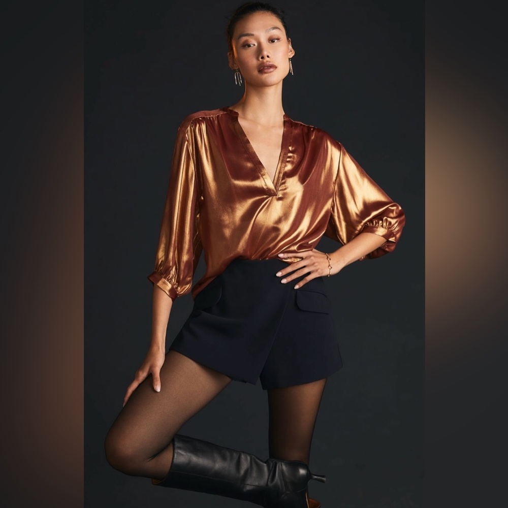 Anthropologie Metallic Foil Blouse